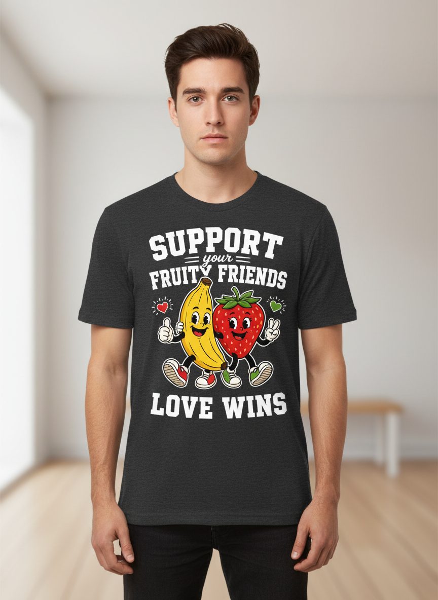 Support Your Fruity Friends Love Wins Retro Lgbtq Pride T-Shirt - product mockup - Dark Heather