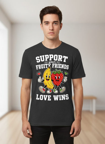 Support Your Fruity Friends Love Wins Retro Lgbtq Pride T-Shirt - product mockup - Dark Heather