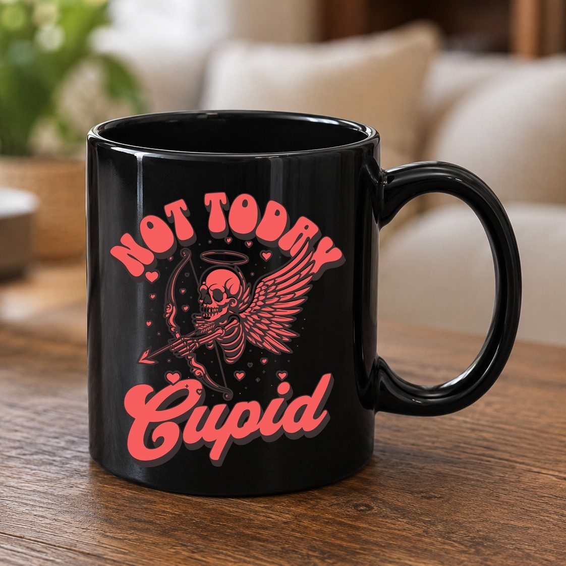 Not Today Cupid skeletal cupid Black Mug Black product mockup