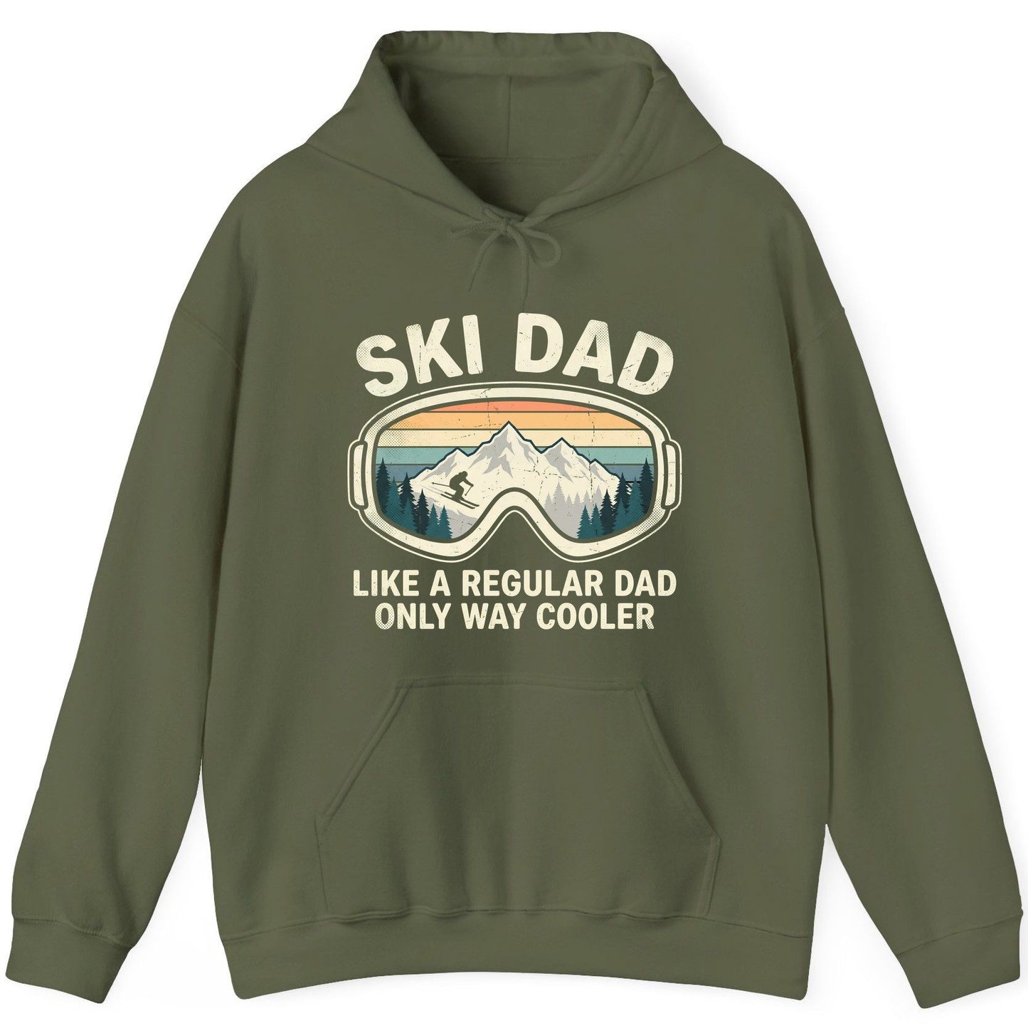 Ski Dad Like a Regular Dad Only Way Cooler skiing Hoodie Military Green product mockup