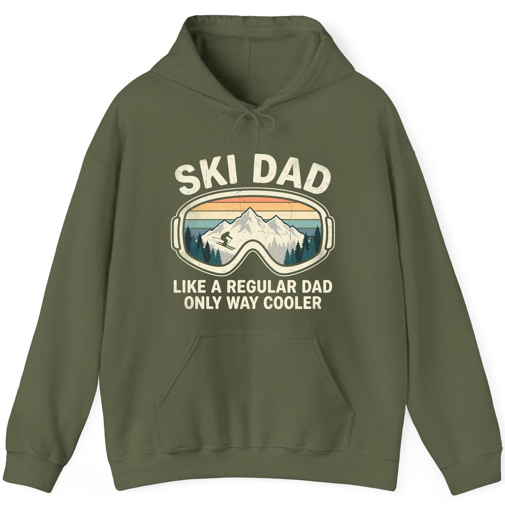 Ski Dad Like a Regular Dad Only Way Cooler skiing Hoodie Military Green product mockup