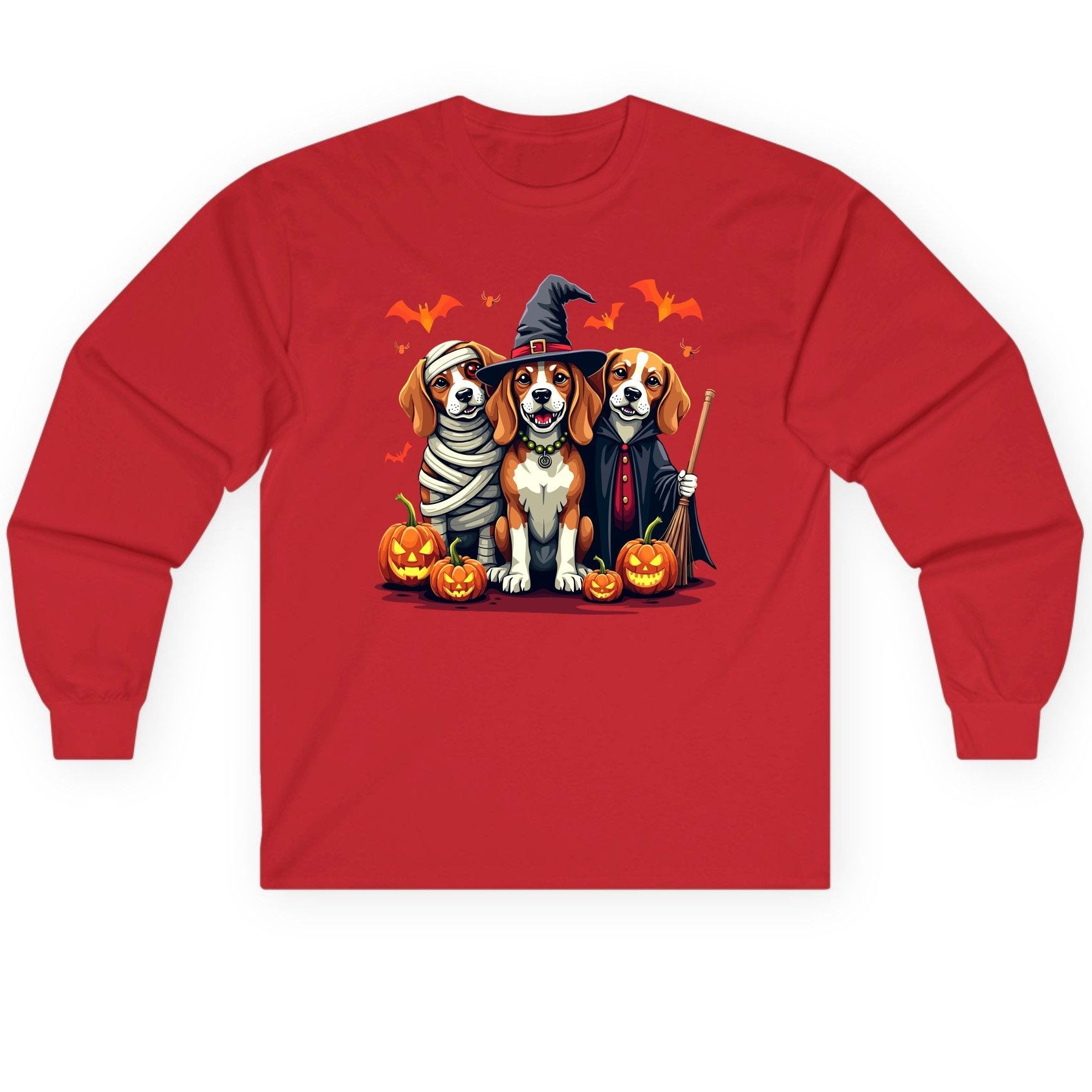 Halloween Beagles Costume beagles in Halloween costumes Long Sleeve Tee Red product mockup