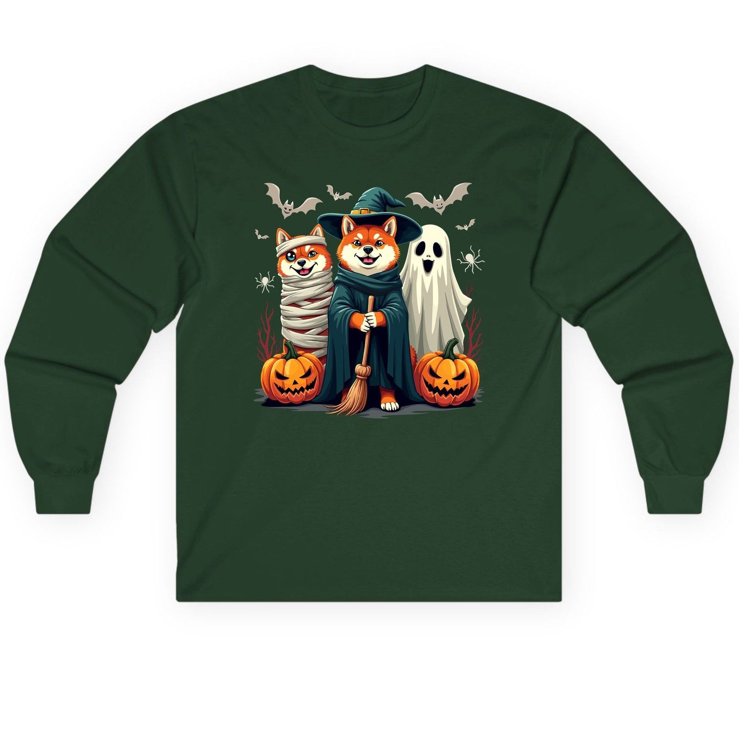 Shiba Inu Halloween Costumes shiba inu Long Sleeve Tee Forest Green product mockup
