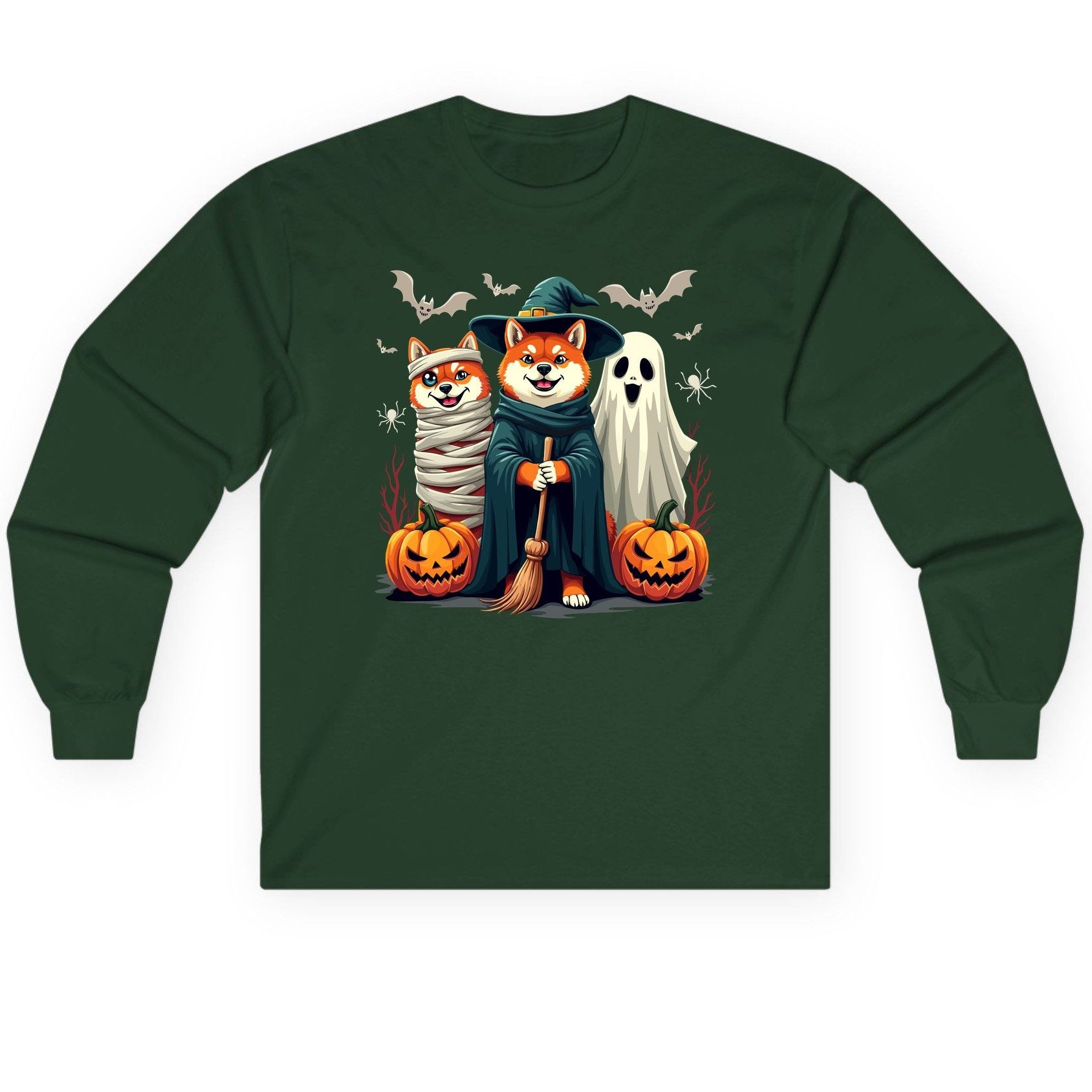 Shiba Inu Halloween Costumes shiba inu Long Sleeve Tee Forest Green product mockup