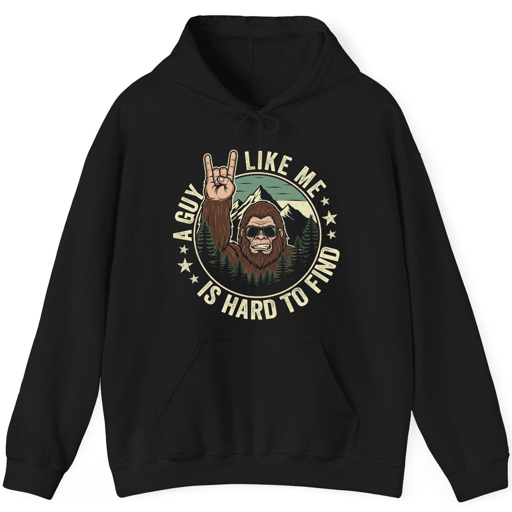 A Guy Like Me Is Hard to Find bigfoot Hoodie Black product mockup