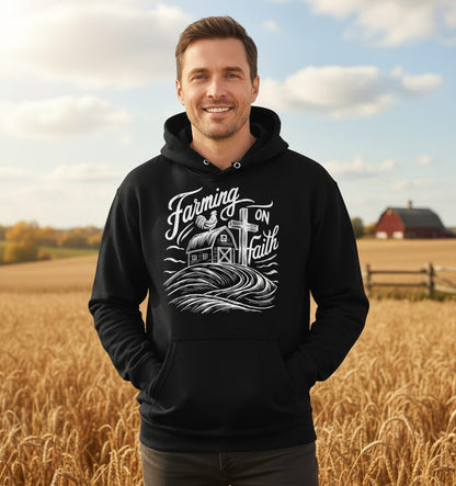 Farming on Faith christian farming Hoodie Black lifestyle mockup