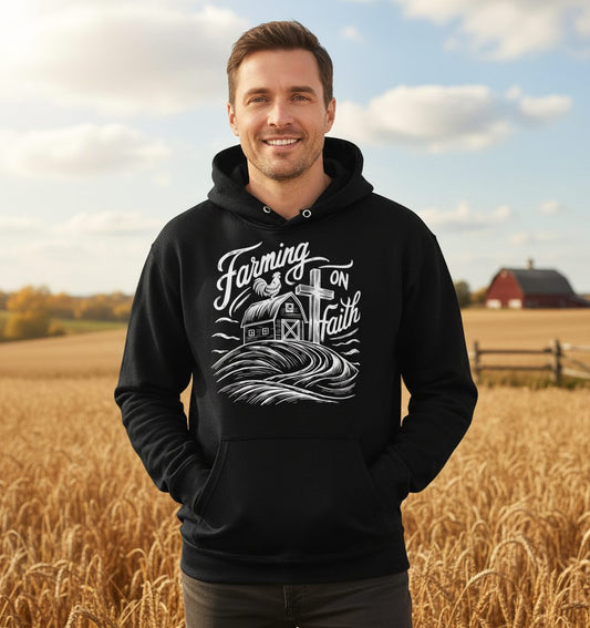Farming on Faith christian farming Hoodie Black lifestyle mockup