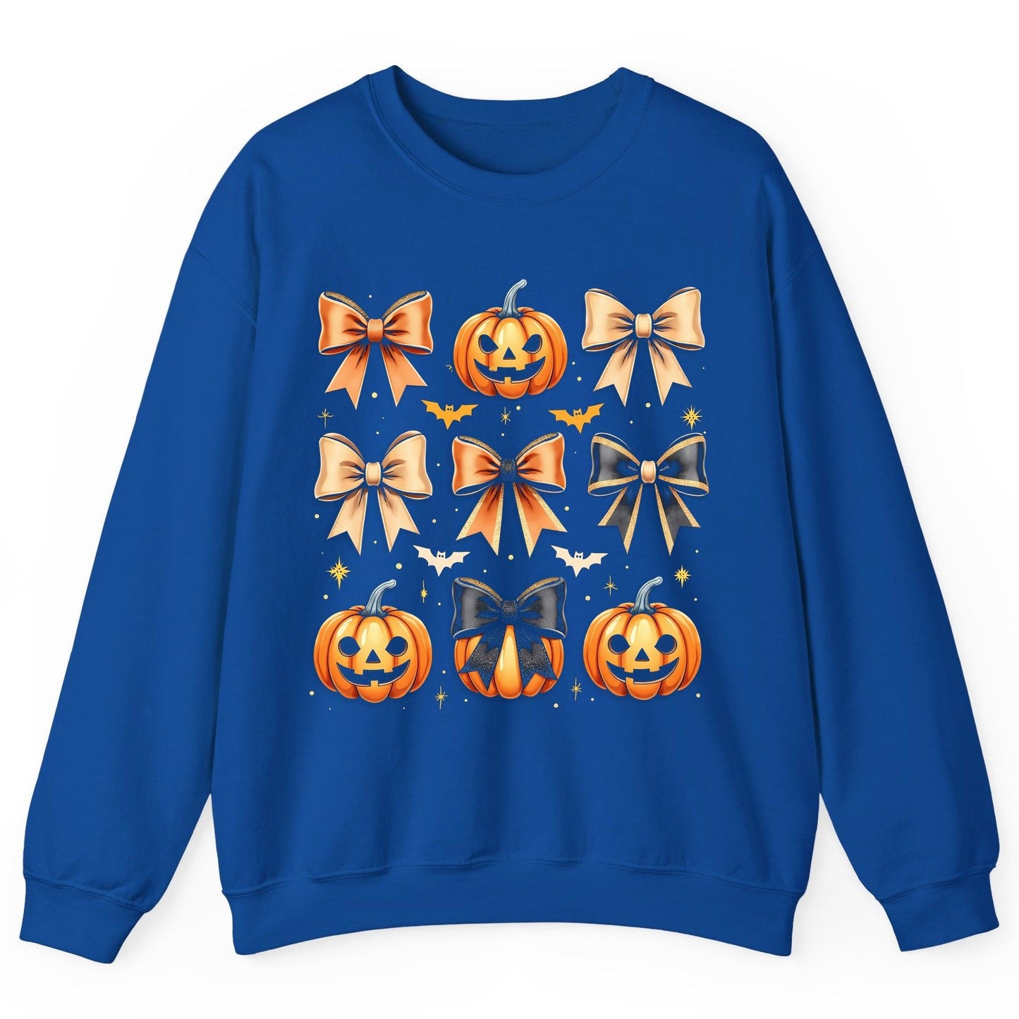 Cute Halloween Pumpkins and Bows Halloween Sweatshirt Royal product mockup