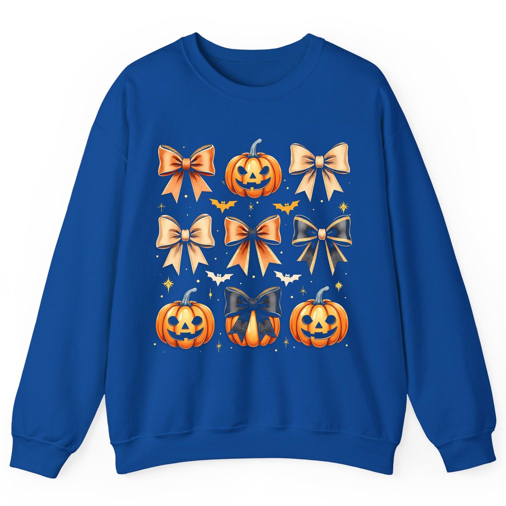 Cute Halloween Pumpkins and Bows Halloween Sweatshirt Royal product mockup