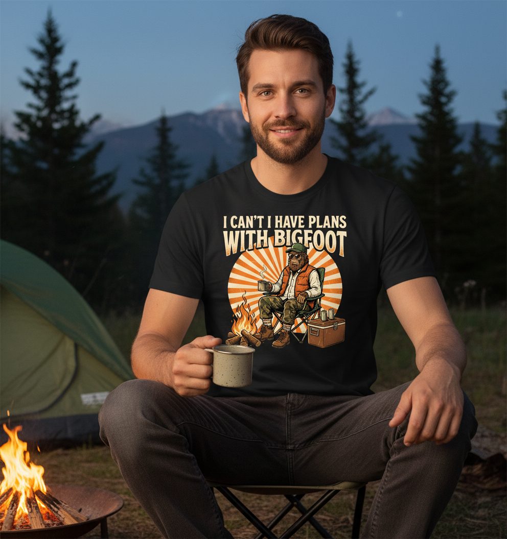 I Can't I Have Plans with Bigfoot bigfoot T-Shirt Black lifestyle mockup