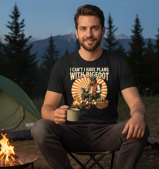 I Can't I Have Plans with Bigfoot bigfoot T-Shirt Black lifestyle mockup