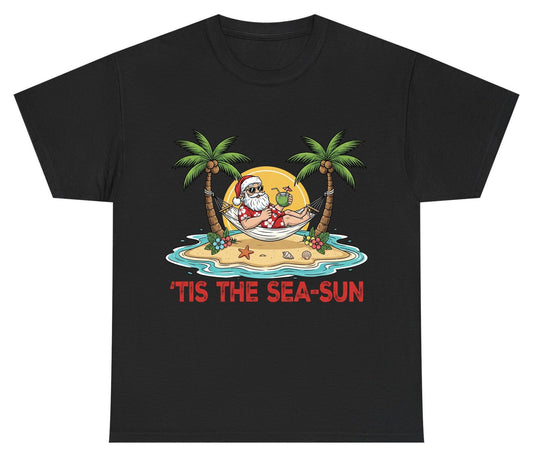 'Tis the Sea-Sun santa claus on a tropical vacation Youth T-Shirt Black product mockup