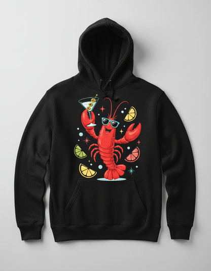 Party Lobster with Martini and Sunglasses Hoodie - Black