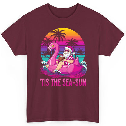'Tis the Sea-Sun tropical santa claus T-Shirt Maroon product mockup