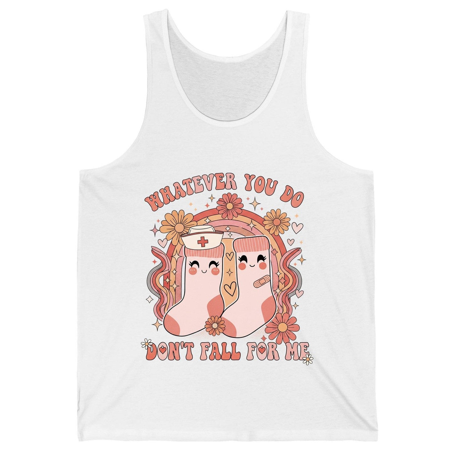 Whatever You Do Don't Fall for Me nurse Tank Top White product mockup