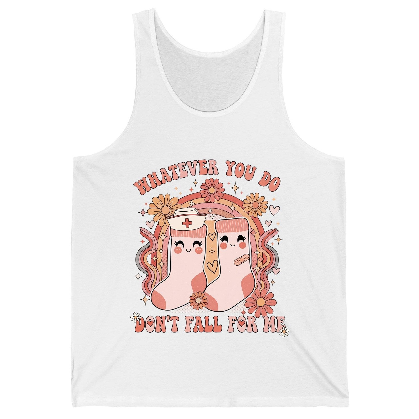 Whatever You Do Don't Fall for Me nurse Tank Top White product mockup