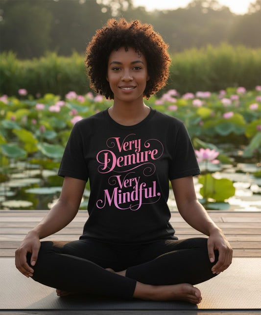Very Demure Very Mindful mindfulness Youth T-Shirt Black lifestyle mockup
