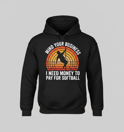 Mind Your Business Funny Softball Pole Dancer Design Hoodie - Black