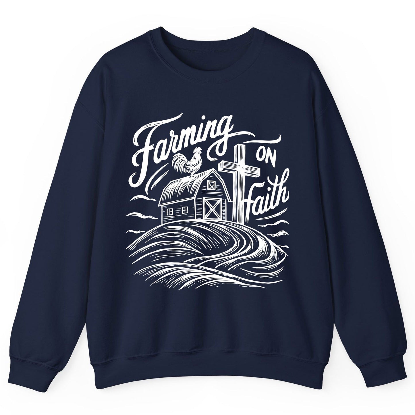 Farming on Faith christian farming Sweatshirt Navy product mockup