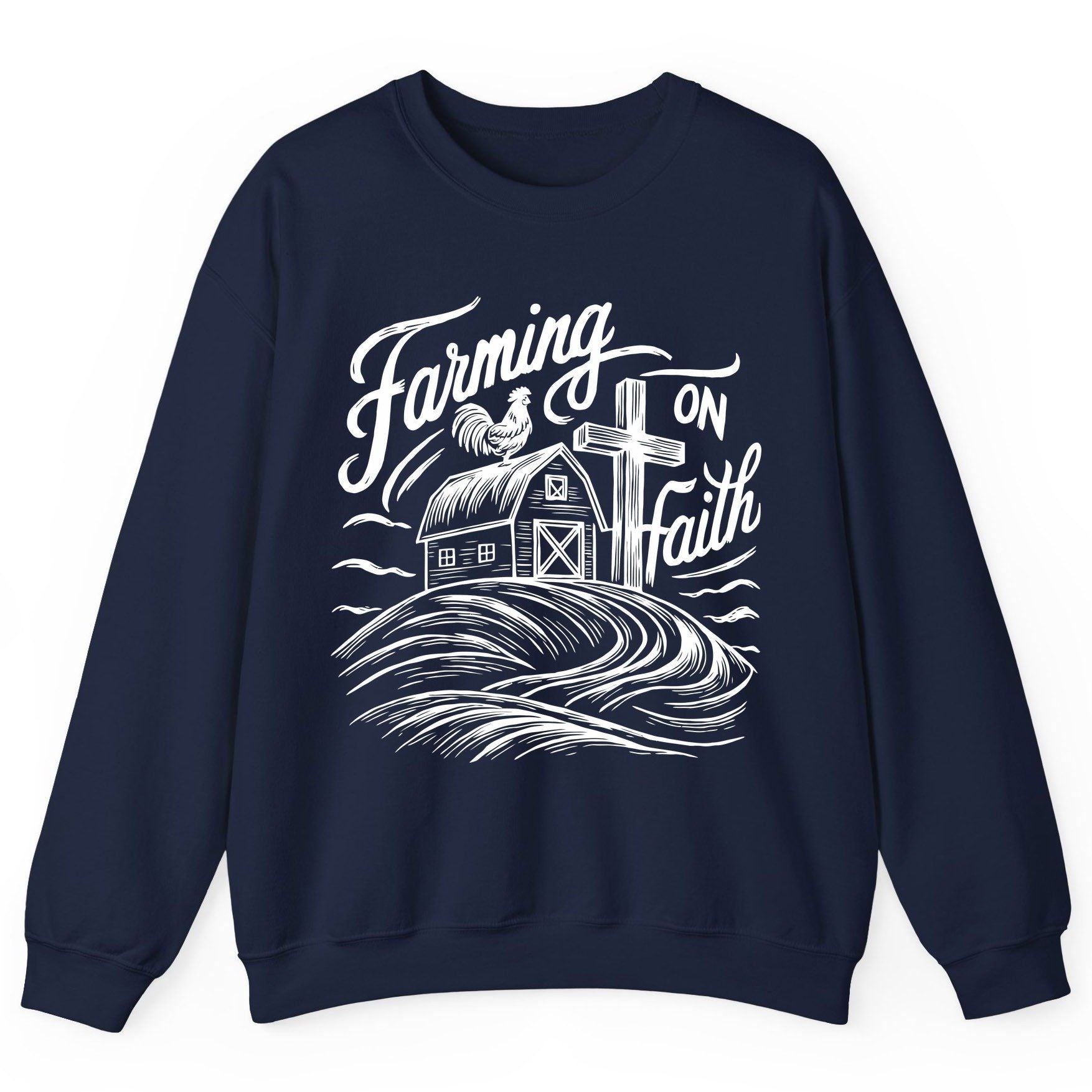 Farming on Faith christian farming Sweatshirt Navy product mockup