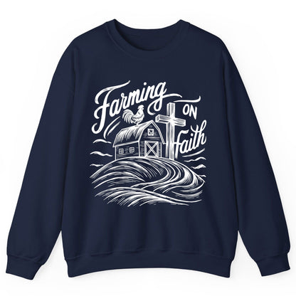 Farming on Faith christian farming Sweatshirt Navy product mockup