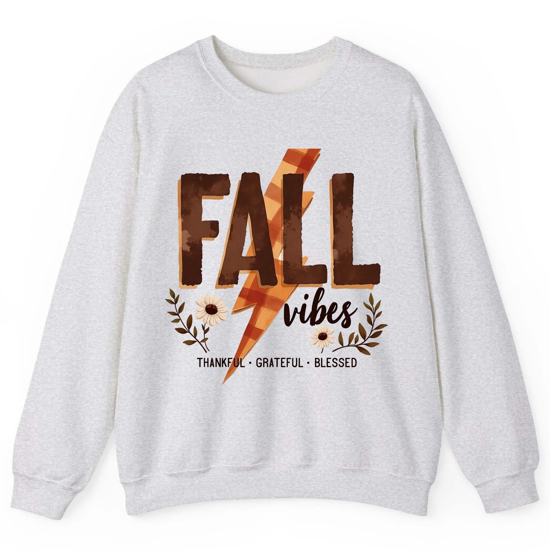 Fall Vibes Thankful Grateful Blessed autumn Sweatshirt Ash product mockup