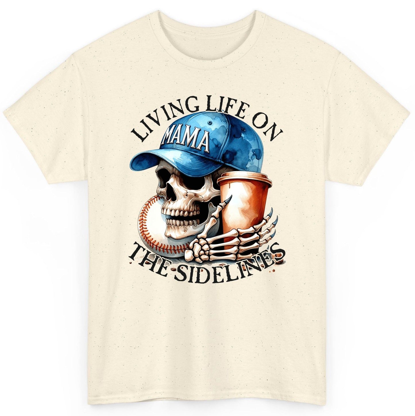 Living Life on the Sidelines Mama baseball mom T-Shirt Natural product mockup