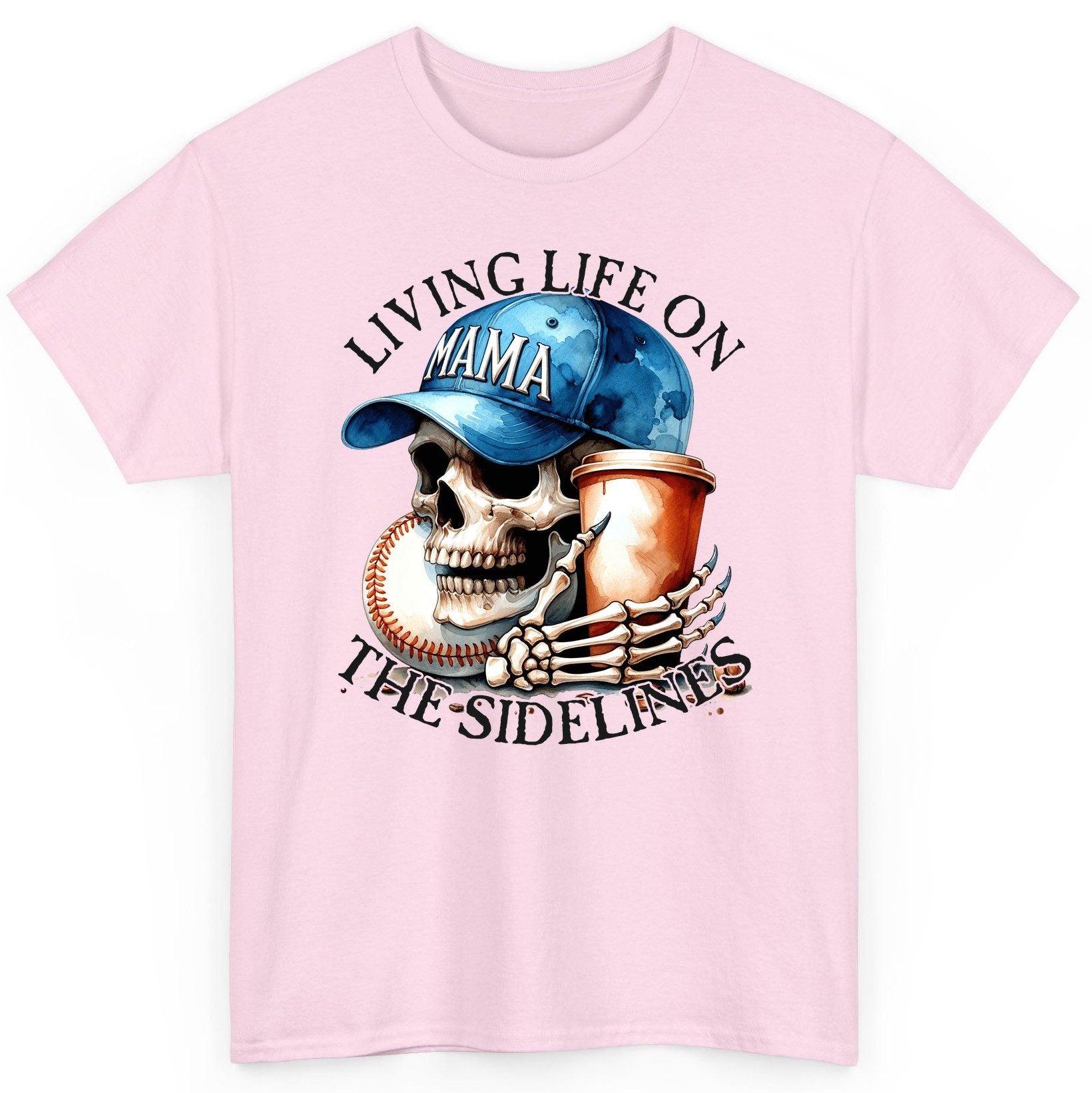Living Life on the Sidelines Mama baseball mom T-Shirt Light Pink product mockup