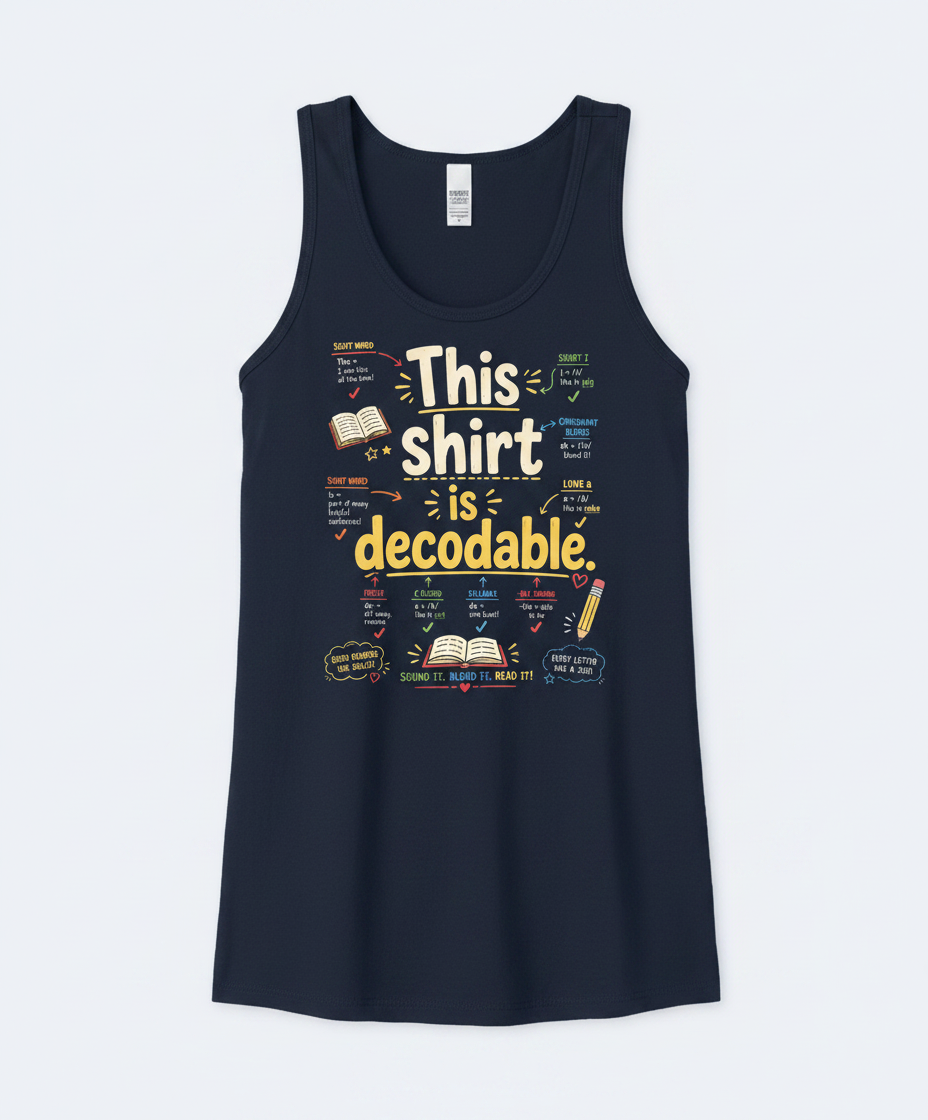 This Shirt Is Decodable Phonics Teacher Tank Top - Navy