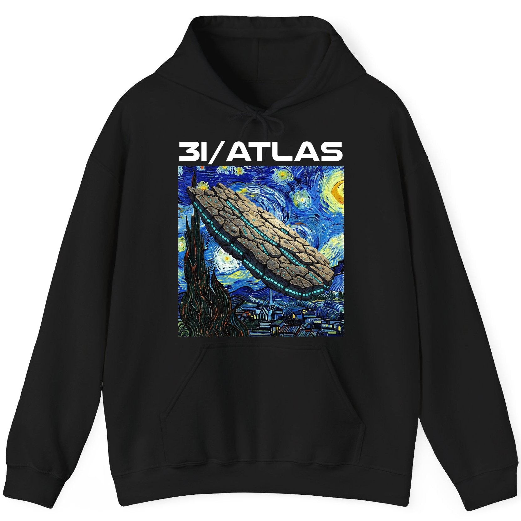 31 Atlas van gogh sci-fi mashup Hoodie Black product mockup