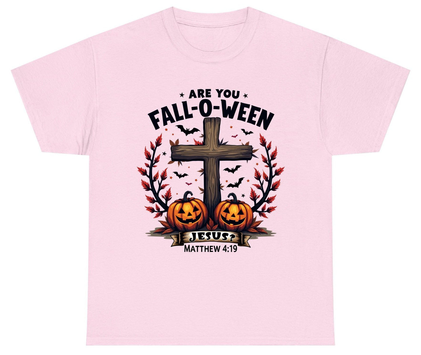 Are You Fall-O-Ween Jesus? christian Halloween Youth T-Shirt Light Pink product mockup