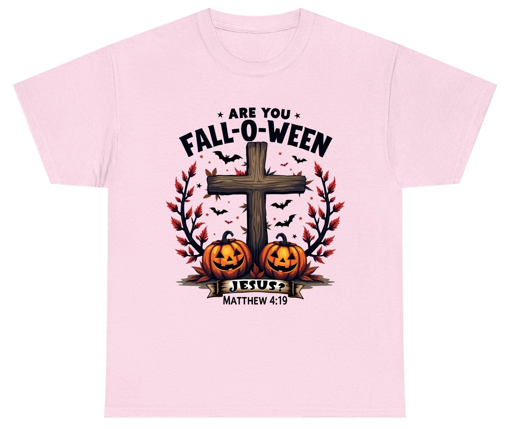 Are You Fall-O-Ween Jesus? christian Halloween Youth T-Shirt Light Pink product mockup