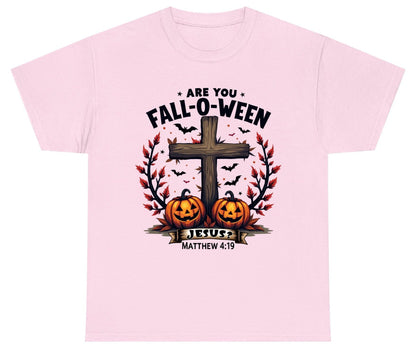 Are You Fall-O-Ween Jesus? christian Halloween Youth T-Shirt Light Pink product mockup