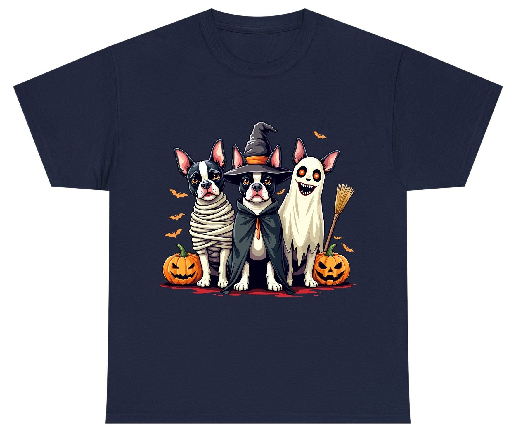 Halloween Boston Terrier Trio boston terrier Youth T-Shirt Navy product mockup