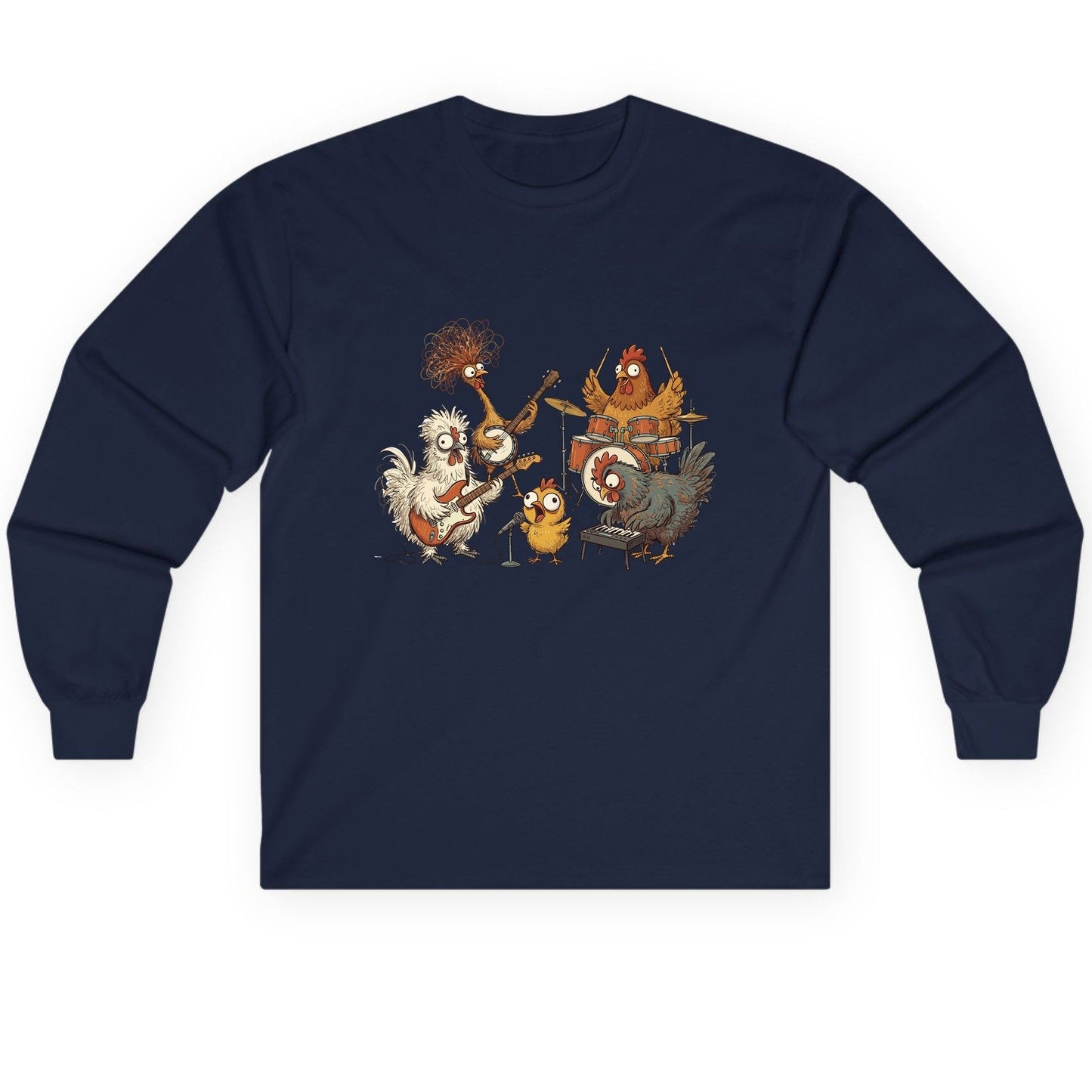 Chicken Rock Band chicken rock band Long Sleeve Tee Navy product mockup
