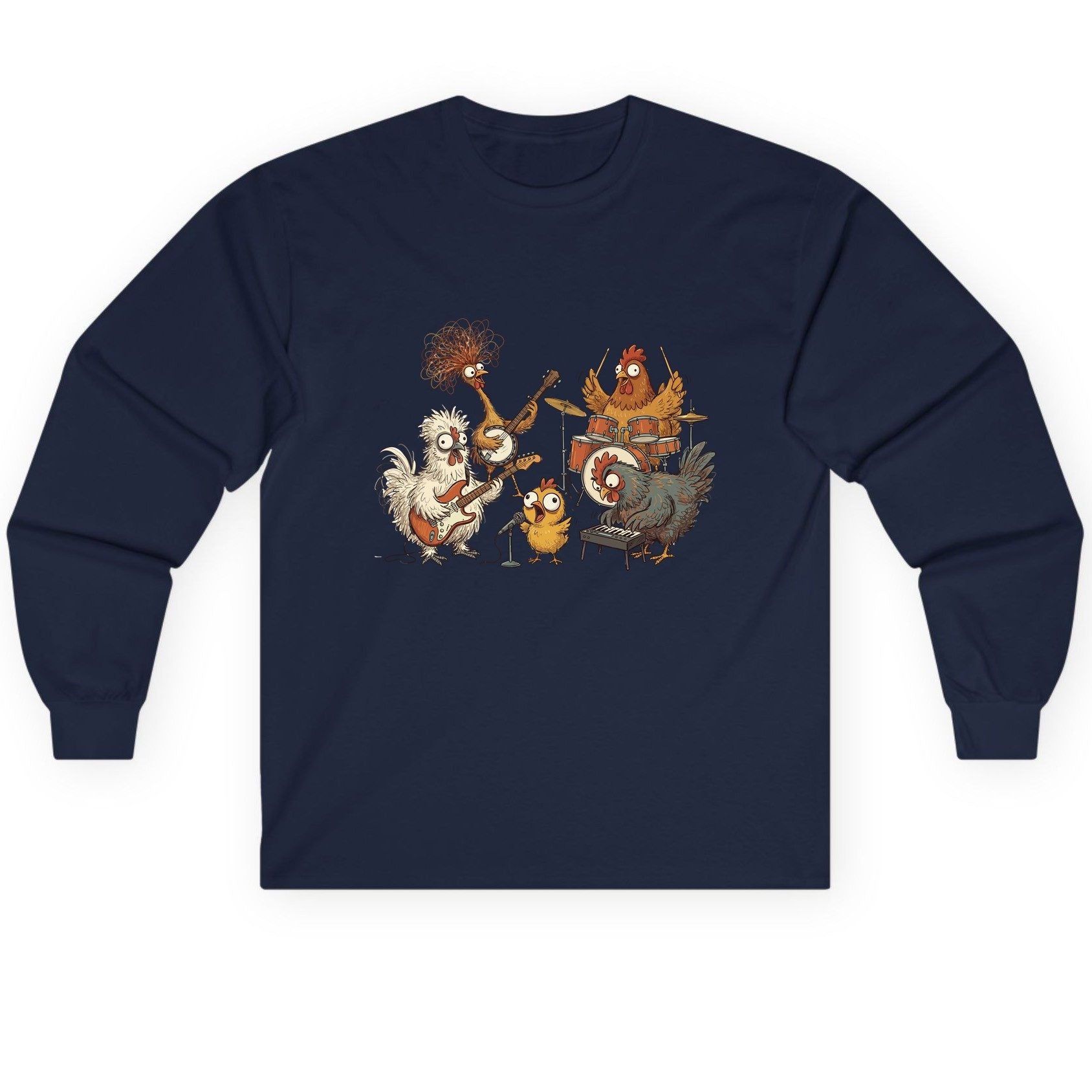 Chicken Rock Band chicken rock band Long Sleeve Tee Navy product mockup