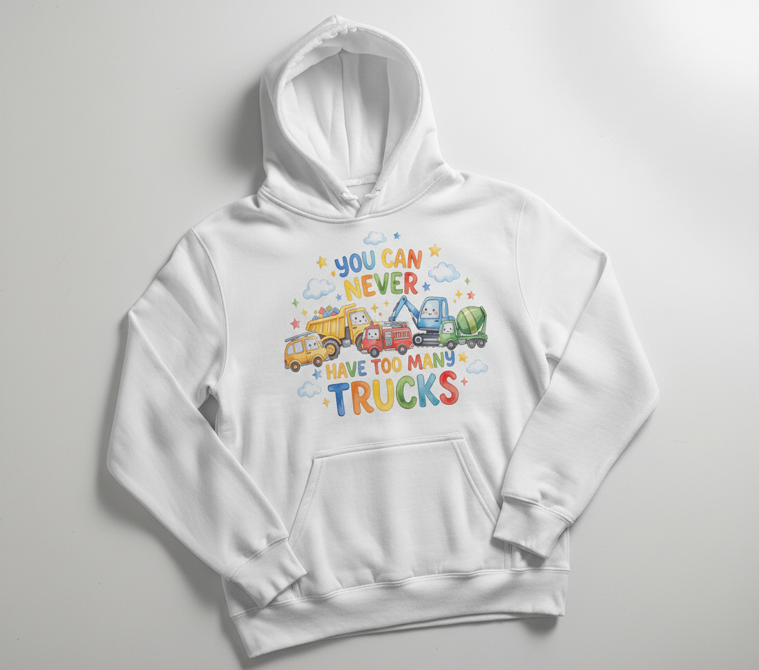 You Can Never Have Too Many Trucks Watercolor Design Hoodie - White