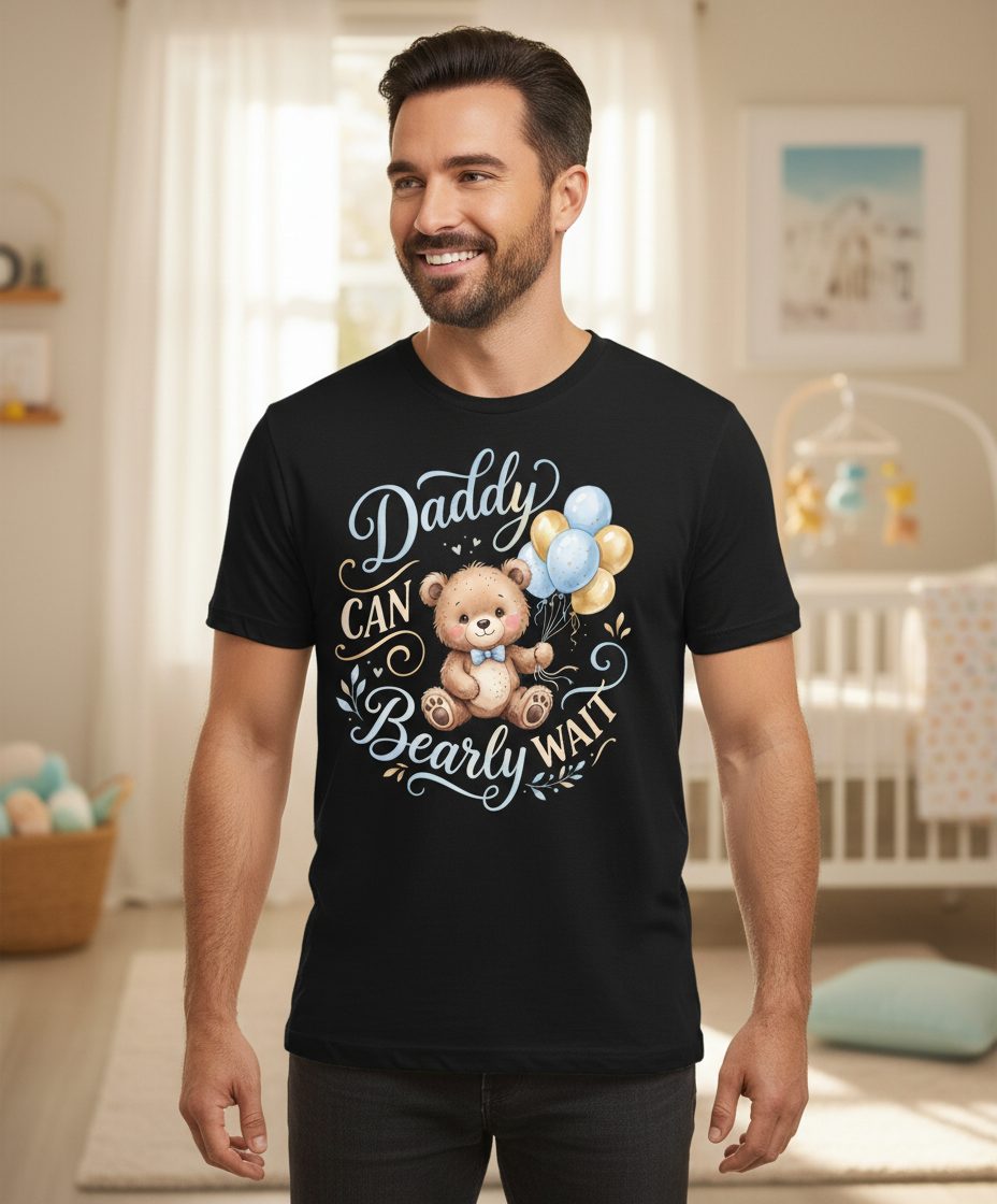 Daddy CAN Bearly WAIT Teddy Bear T-Shirt - lifestyle model mockup - Black
