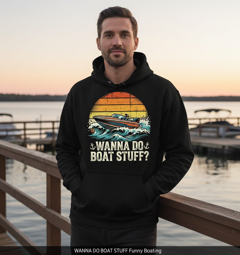 WANNA DO BOAT STUFF Funny Boating Hoodie - lifestyle model mockup - Black