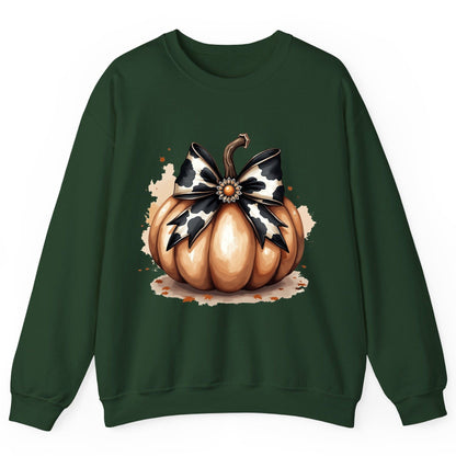 Cow Print Bow Pumpkin pumpkin Sweatshirt Forest Green product mockup