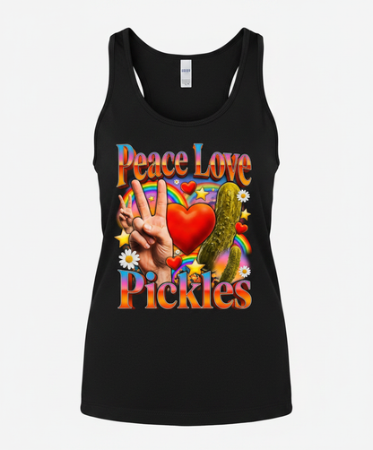 Peace Love Pickles Retro Hippie Design Tank Top - Black