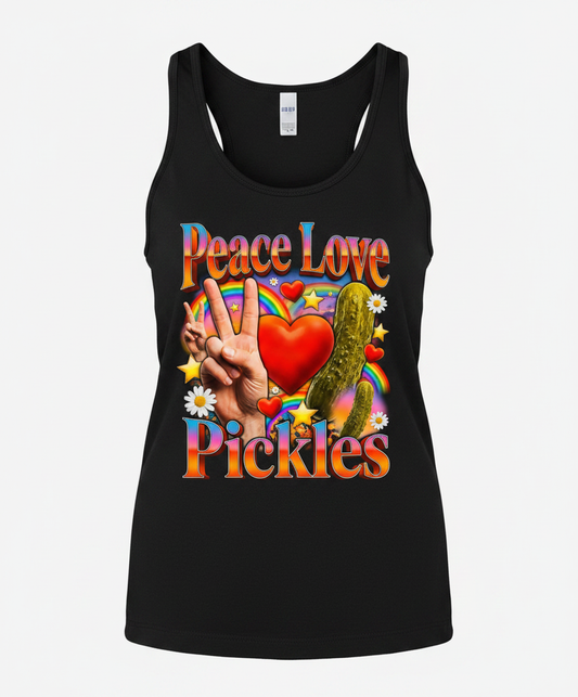 Peace Love Pickles Retro Hippie Design Tank Top - Black