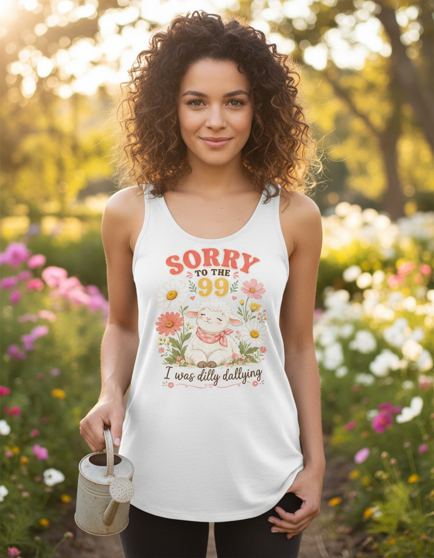 Sorry To The 99 I Was Dilly Dallying Lamb Tank Top - White