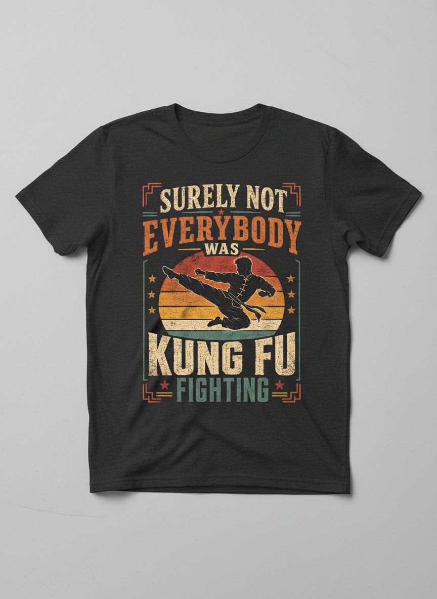 Surely Not Everybody Was Kung Fu Fighting Funny Martial Arts T-Shirt - product mockup - Dark Heather