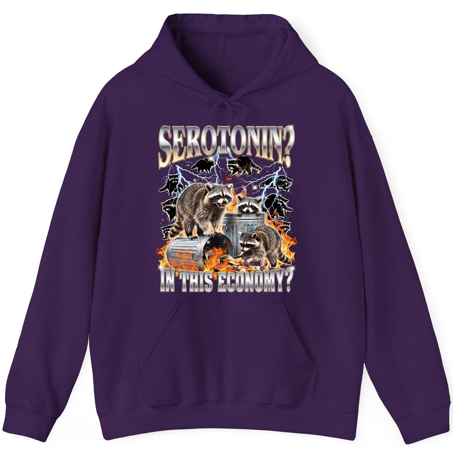 Serotonin in This Economy? raccoons Hoodie Purple product mockup