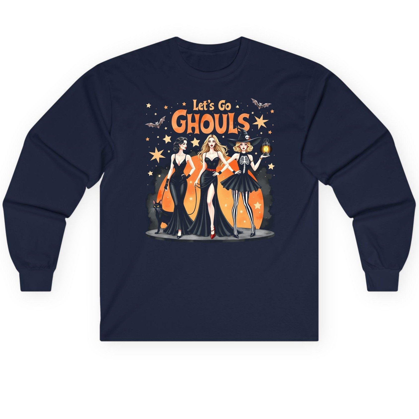 Let's Go Ghouls Halloween women Long Sleeve Tee Navy product mockup