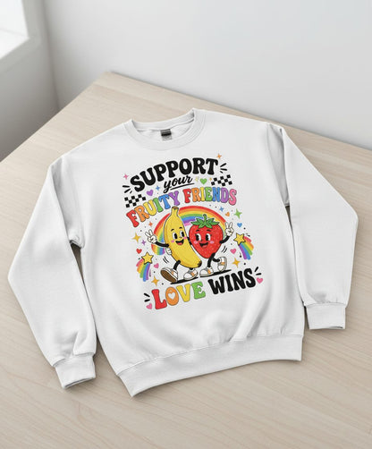 Support Your Fruity Friends Love Wins Retro Lgbtq Pride Sweatshirt - product mockup - White