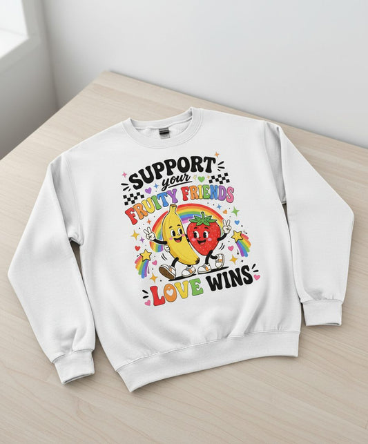 Support Your Fruity Friends Love Wins Retro Lgbtq Pride Sweatshirt - product mockup - White
