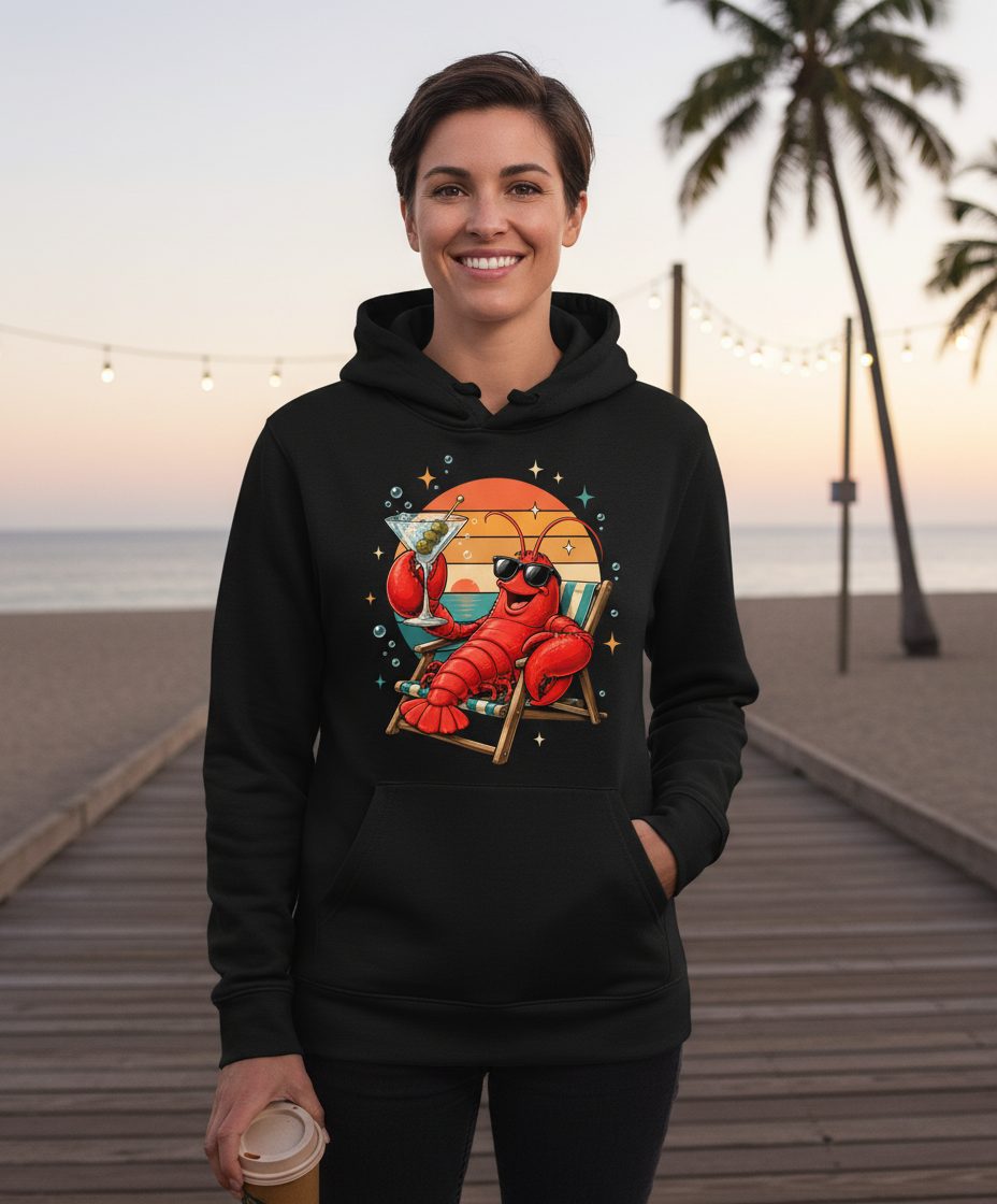 Funny Lobster Drinking Martini lobster Hoodie Black lifestyle mockup