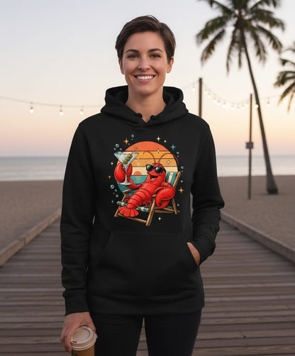 Funny Lobster Drinking Martini lobster Hoodie Black lifestyle mockup